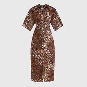 VERONICA BEARD Seki Leopard Print Linen Midi Dress In Brown 14 /Large